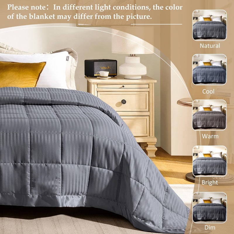 downluxe King Size Blanket with Satin Trim, Lightweight Down Alternative King Blanket for All Season, Machine Washable (Grey, 108 x 90 Inch) - Image 5